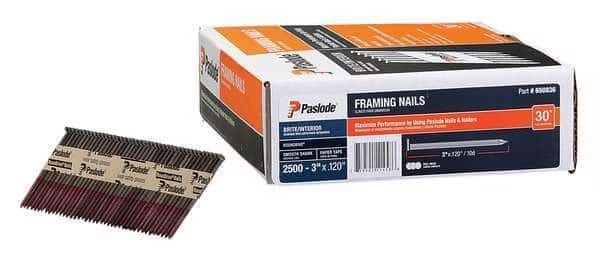 Collated Framing Nail, 3 in L, 11 ga, Brite, Flat Head, 30 Degrees, 2500 PK