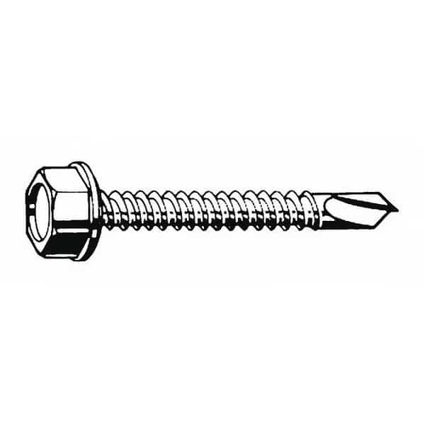 Self-Drilling Screw, 1/4" x 1 1/4 in, Zinc Plated Steel Hex Head External Hex Drive, 100 PK