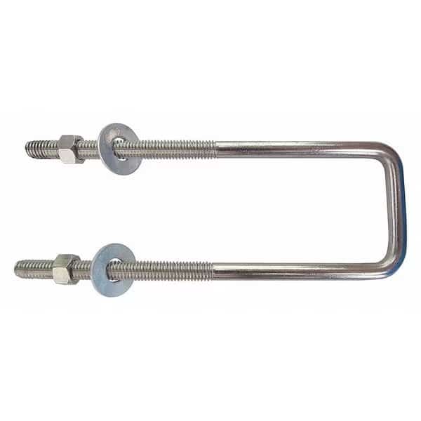 Square U-Bolt, 3/8"-16, 3 in Wd, 7 in Ht, Zinc Plated Steel