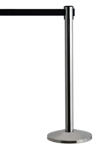 Barrier Post with Belt, Silver, 7 1/2 ft Length, 39 in Post Height, No Legend