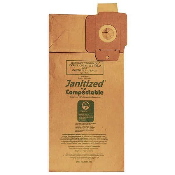 Compostable Filter Bag, Karcher CV30, PK5, 4-Ply, Vacuum Filter, 5 PK
