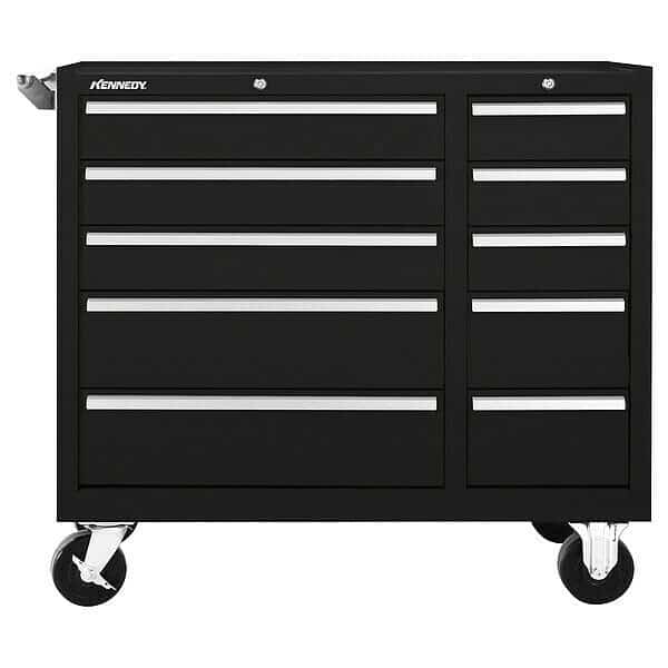 Rolling Tool Cabinet, 10 Drawer, Black, 39 in W