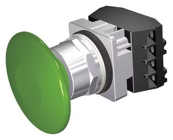 Mushroom Head Push Button, 30 mm, 2NO, Green