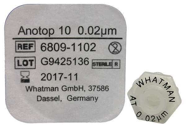 Syringe Filter,0.02 um,Male Luer,PK50, Mfr#: 6809-1102, CYTIVA WHATMAN