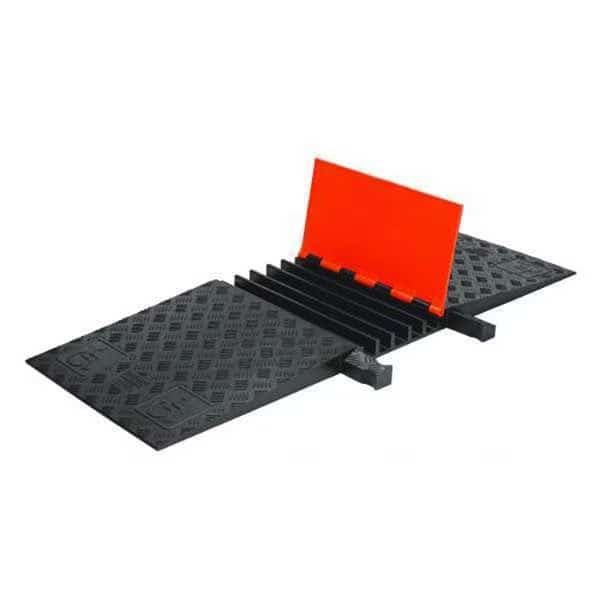 Cable Protector, 1-7/8 in H, 20 in L, 50 in W, 5 Channel, Polyurethane, Black, Orange