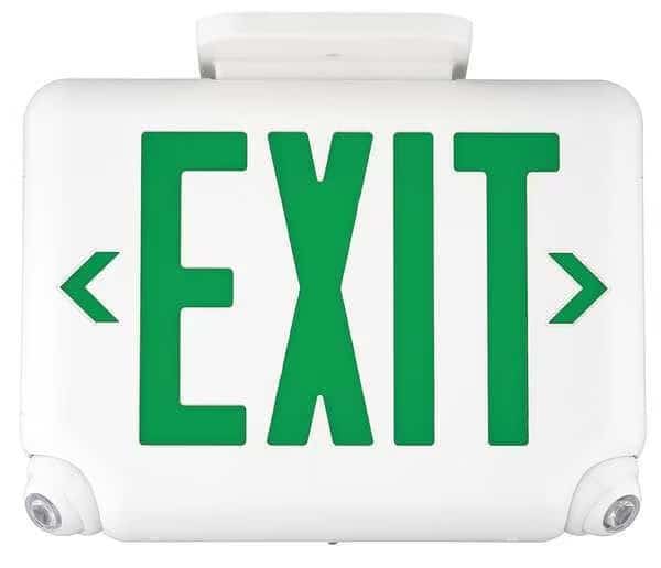 Exit Sign with Emergency Lights, White, 1 or 2 Face(s), LED, Universal Mount