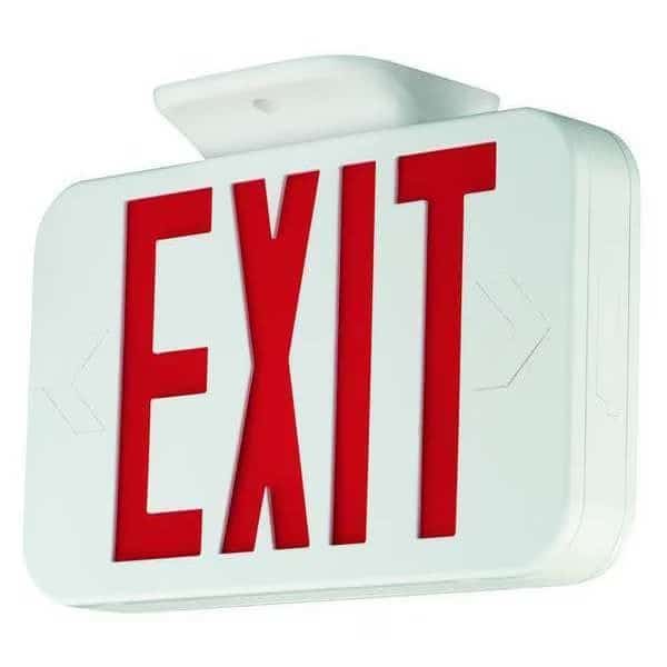 Exit Sign, Emergency Battery Backup, 7 1/4 in H x 11 5/8 in W, LED, 1 or 2 Faces, White/Red