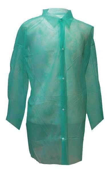 Disposable Lab Coat, Polypropylene, Snaps Closure, Green, L, 30 PK