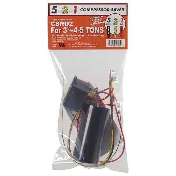 Hard Start Kit, Potential Relay, Start Capacitor, 35 Contact Rating (Amps), 208 to 240 Volts, 5-2-1 Compressor Saver, Mfr#: CSRU2