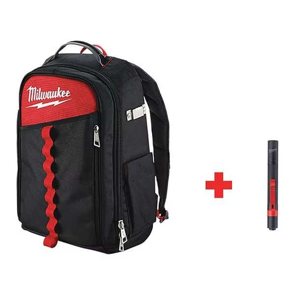 Backpack, Red/Black, 1680D Ballistic Polyester, 22 Pockets, Milwaukee Tool, Mfr#: 48-22-8202, 2105