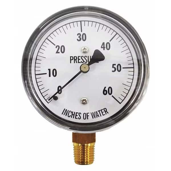 Low Pressure Gauge, Bottom, 60" H2O, Kodiak, Mfr#: KC25-60"H2O