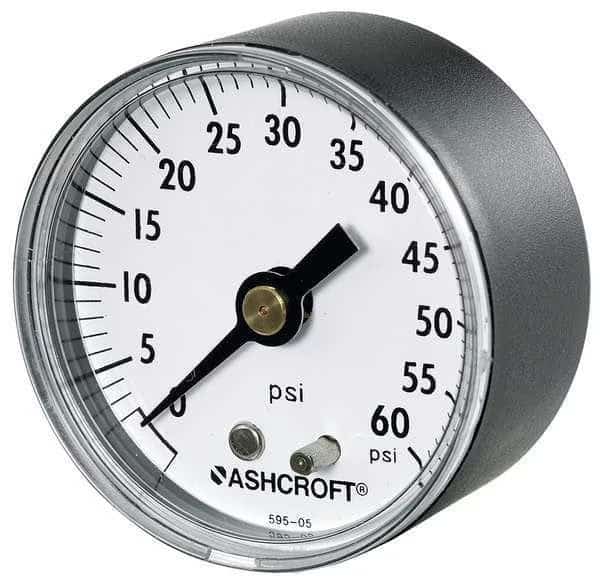 Industrial Pressure Gauge, 0 to 160 psi, 2 in Dial, 1/4 in NPT, Center Back Location