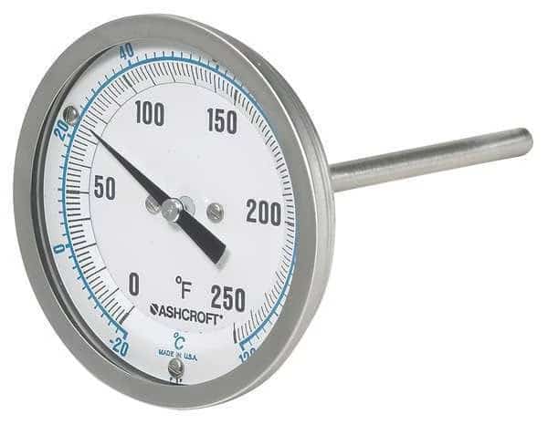 Dial Thermometer, Bi-Metallic, 1/2 in Conn