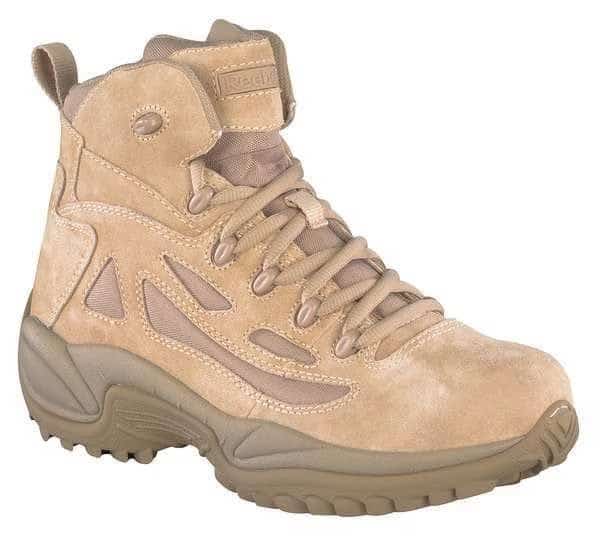 Military/Tactical Boot, Leather/Fabric Upper, Rubber Outsole, Plain Toe, Side Zipper, Desert Tan, 6