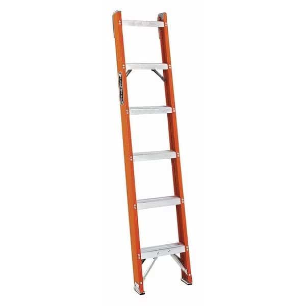 6 ft Overall H, Straight Ladder, Fiberglass, Natural Finish, 300 lb Load Capacity