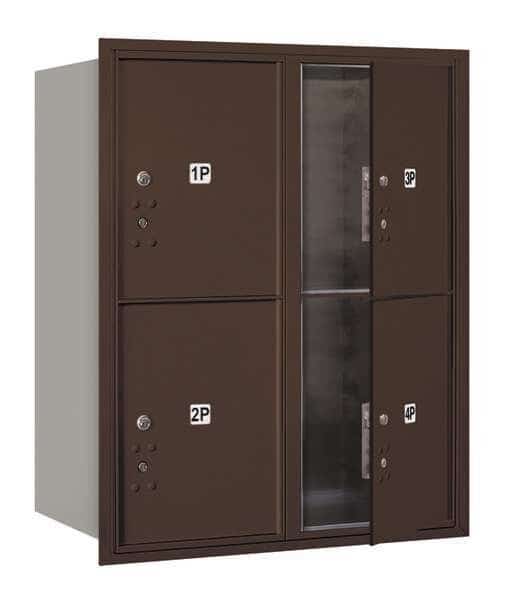 Horizontal Mailbox, Bronze, Powder Coated, 4 Doors, Recessed, USPS, SALSBURY INDUSTRIES, Mfr# 3710D-4PZFU