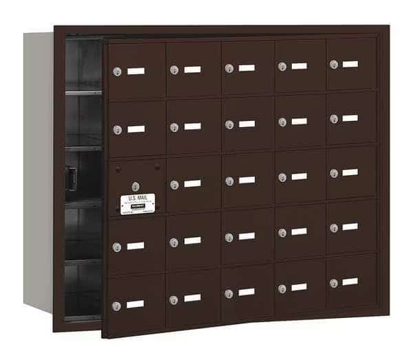 Horizontal Mailbox, Bronze, Powder Coated, 25 Doors, Recessed, USPS, SALSBURY INDUSTRIES, Mfr# 3625ZFU