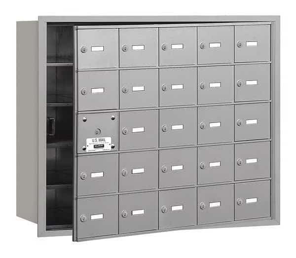 Mailbox, Aluminum, Powder Coated, 25 Doors, Recessed, USPS