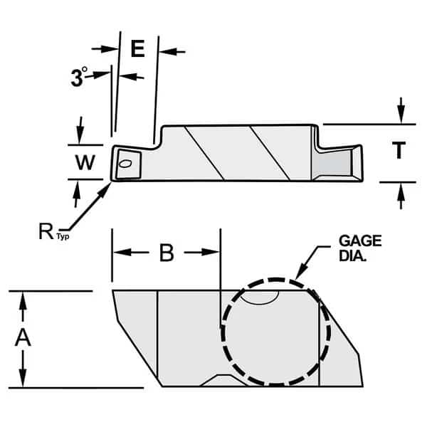 Parting and Grooving Insert, Top Notch, NG, 0.0050 in, Carbide