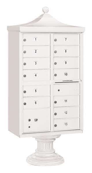 Cluster Box Unit, White, Powder Coated, 14 Doors, Pedestal, USPS Access
