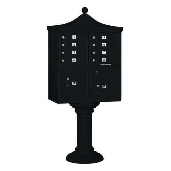 Regency Cluster Box Unit, Black, Powder Coated, 8 Doors, Pedestal, USPS Access, SALSBURY INDUSTRIES, Mfr# 3308R-BLK-U