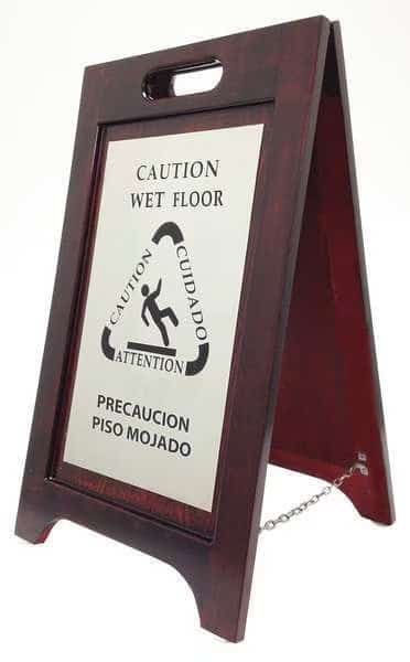Wet Floor Sign, 24 in H, 14 in W, Wood, English, Spanish, WWF-NI