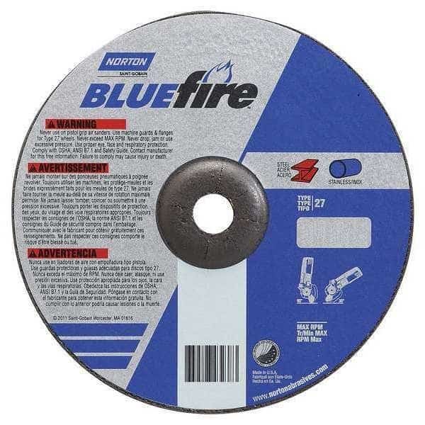 Depressed Center Grinding Wheel, Type 27, 6 in Dia, 0.25 in Thick, 7/8 in Arbor Hole Size, 24 Grit