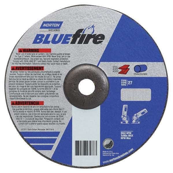 Depressed Center Grinding Wheel, Type 27, 7 in Dia, 0.25 in Thick, 7/8 in Arbor Hole Size, 24 Grit