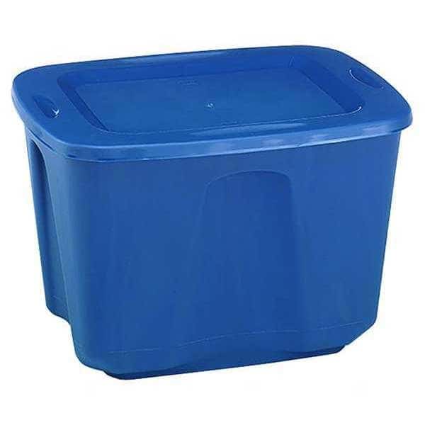 Storage Tote W/ Lid, 18 gal, 23-1/2 in L, 17-1/2 in W, 15-1/2 in H, Blue, Polypropylene