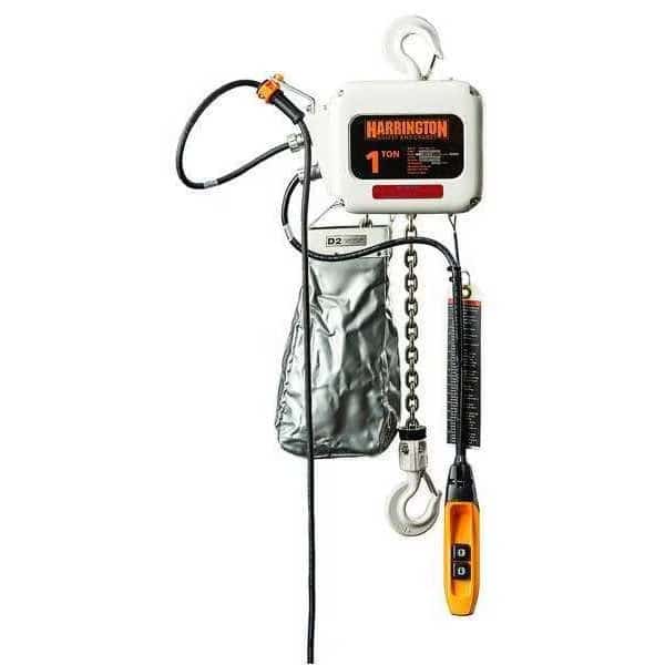 Electric Food Grade Chain Hoist, 500 lb, 15 ft, Hook Mounted - No Trolley, 230/460V, White