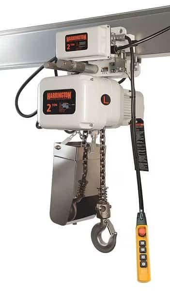 Electric Chain Hoist, 4,000 lb, 15 ft, Motorized Trolley, 230/460V, White