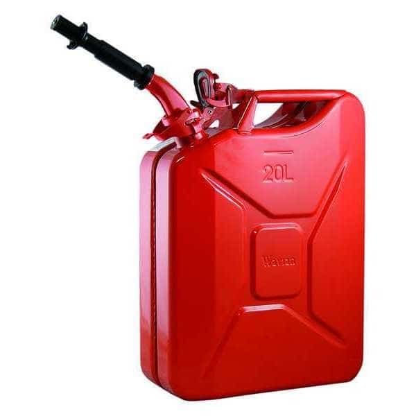 Gas Can, Cold Rolled Steel, 5.3 Gallon, Self-Venting, Includes Spout, 19 in H, Red