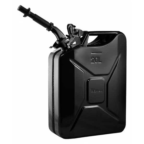 Gas Can, Cold Rolled Steel, 5.3 Gallon, Self-Venting, Includes Spout, 19 in H, Black