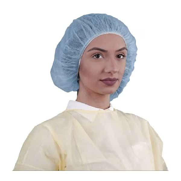 Bouffant Cap, Polypropylene, 21 in Dia., Blue, M, 1000 PK
