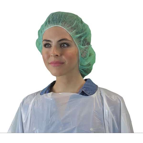 Bouffant Cap, Polypropylene, 24 in Dia., Green, L, 1000 PK
