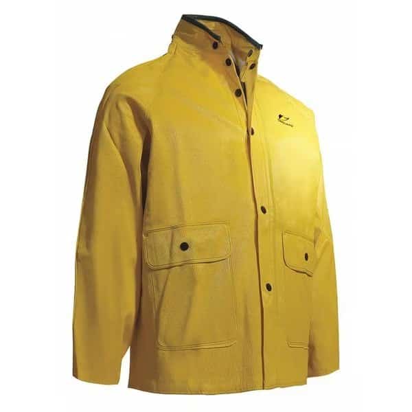 Collared Rain Jacket, Yelw, Ribbed PVC, L