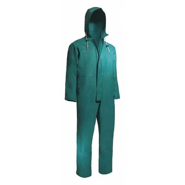 Coverall, PVC/Nylon Polyester, 31 1/2 in Inseam, 62 in Waist, 0.42 mm Thickness, Green, 2XL