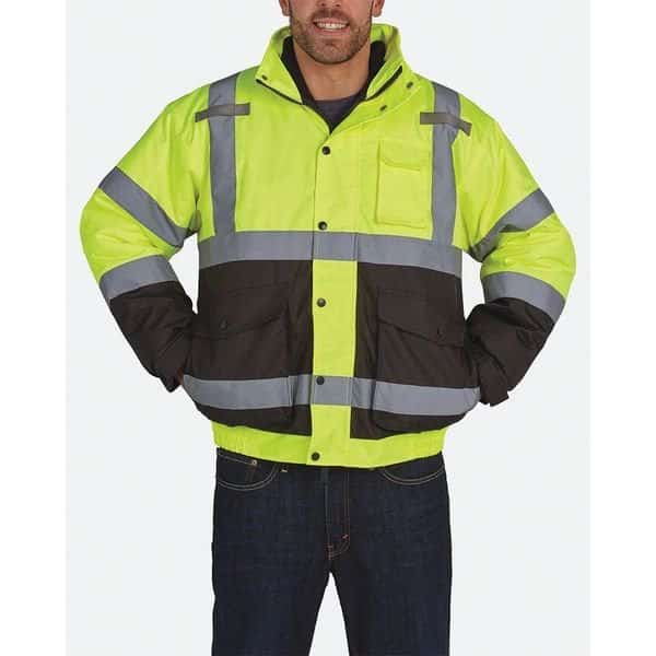 Hi-Vis Bomber Jacket, Teflon Fabric, Class 3 Black/Yellow, L