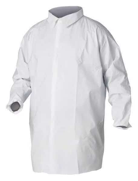 KleenGuard A40 Disposable Lab Coat, Microporous Film Laminate, Snaps Closure, White, 3XL, 30 PK