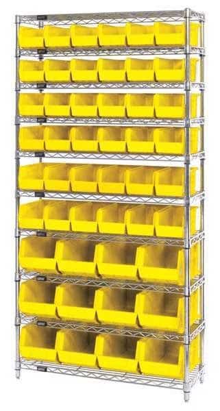Steel Bin Shelving, 14 in D x 74 in H x 36 in W, 10 Shelves, Yellow