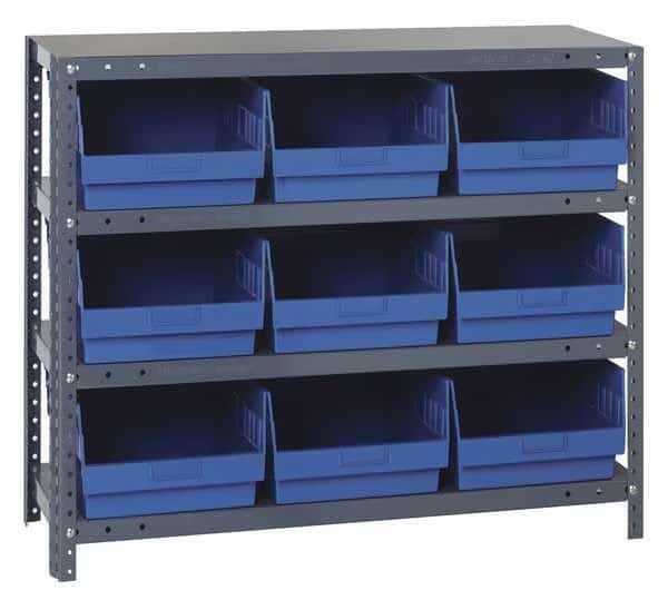 Steel Bin Shelving, 12 in D x 39 in H x 36 in W, 4 Shelves, Blue