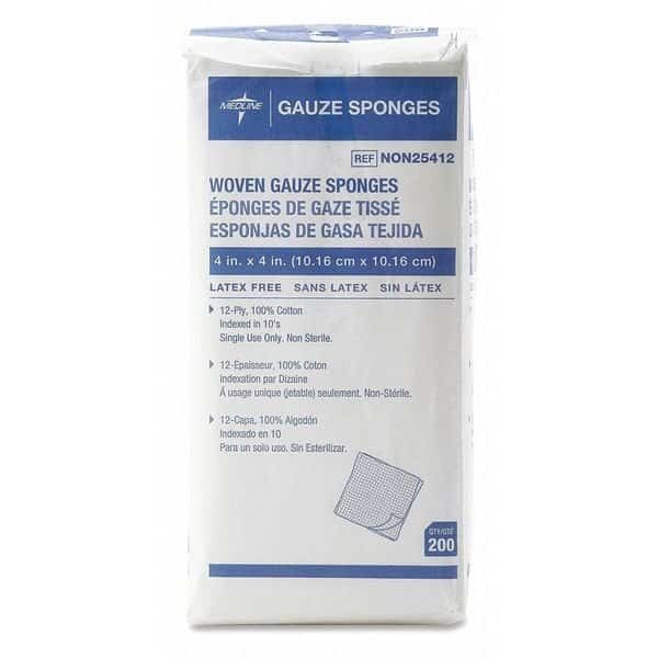 Gauze, 12 Ply, 4"x4", PK200
