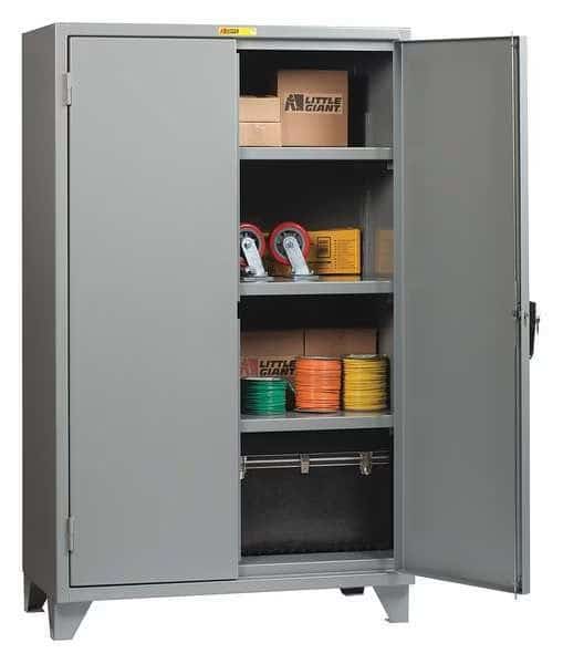 Shelving Storage Cabinet, 78 in H, 48 in W, 30 in D, Swing, Keyed, Gray, 3 Shelves, 0 Drawers