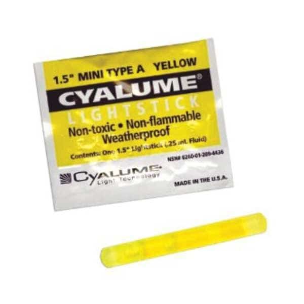 Lightstick, Yellow, 4 hr., 1-1/2 in. L, PK50