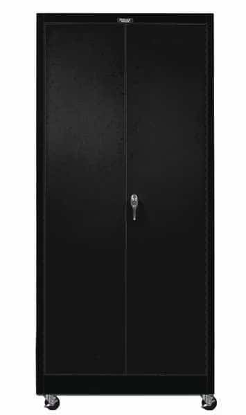 Solid Door Storage Cabinet, 48 in W, 78 in H, 24 in D, Black