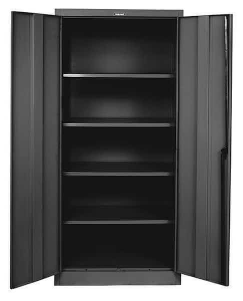 Shelving Storage Cabinet, 78 in H, 48 in W, 18 in D, Swing, Keyed, Black, 4 Shelves, 0 Drawers