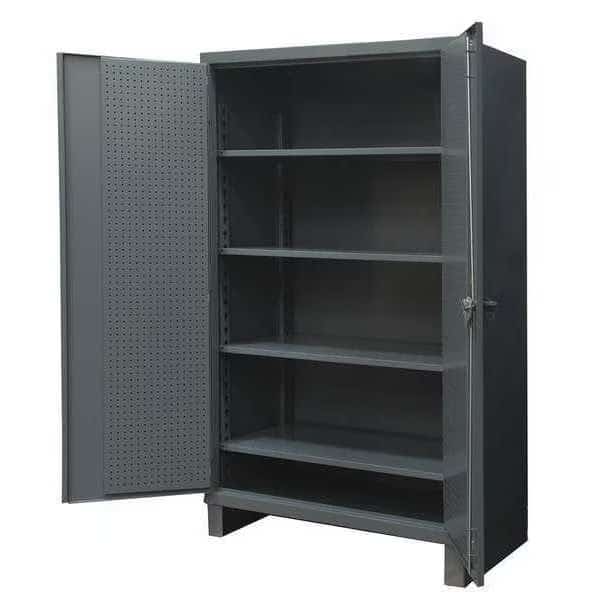 Shelving & Pegboard Storage Cabinet, 78 in H, 48 in W, 24 in D, Swing, Padlock Hasp, Gray, 0 Drawers