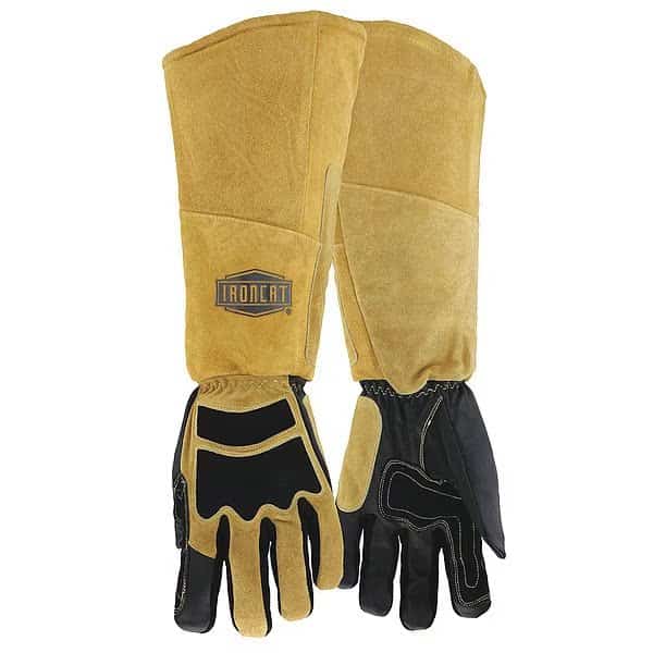 Stick Welding Gloves, Goatskin Palm, M, PR, Ironcat, Mfr#: 9070/M
