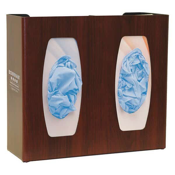Glove Box Dispenser, ABS Plastic, Holds (2) Boxes , Cherry Wood , 10-1/8 in H x 11-3/8 in W x 4 in D