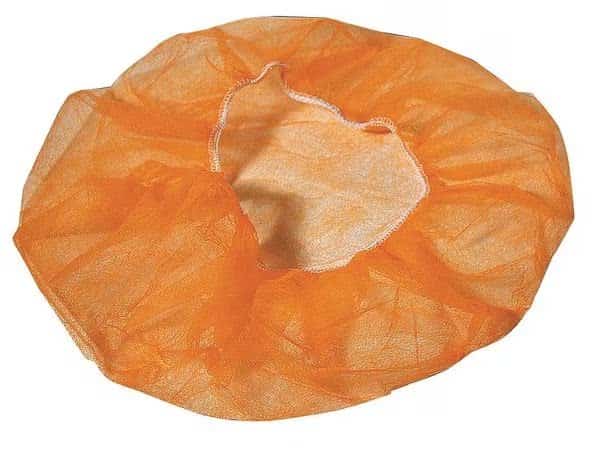 Bouffant Cap, Polypropylene, 24 in Dia., Orange, L, 1000 PK
